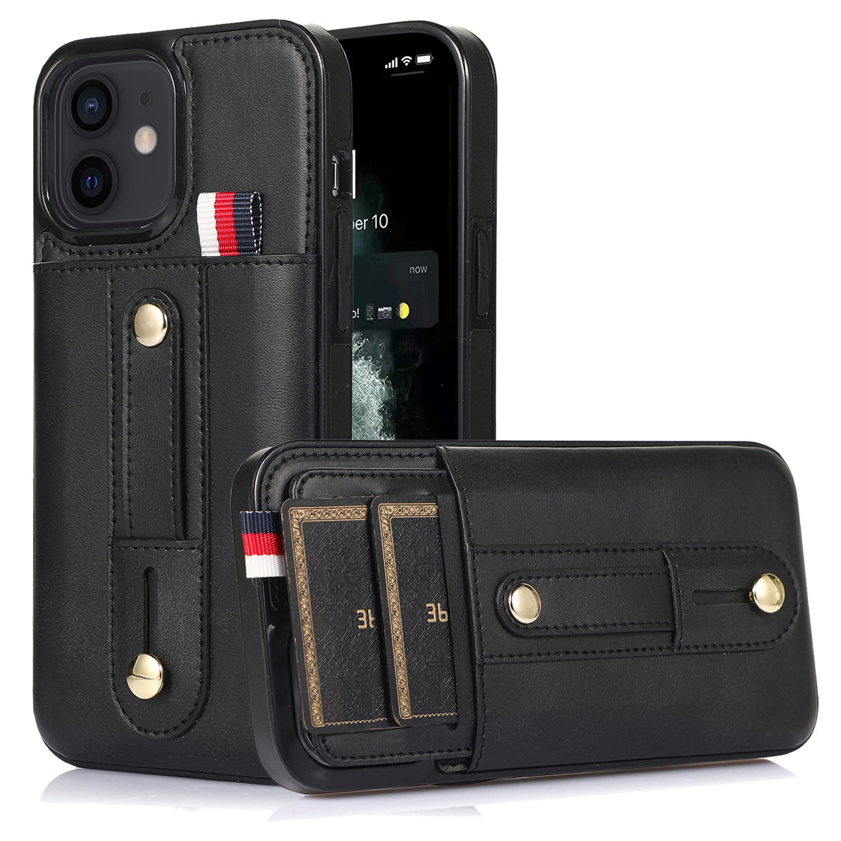 For iPhone 11 Case Hidden Card Holder PU Leather+TPU Cellphone Cover with Finger Strap Kickstand - Blue For iPhone 11 Case Hidden Card Holder PU Leather+TPU Cellphone Cover with Finger Strap Kickstand - Blue